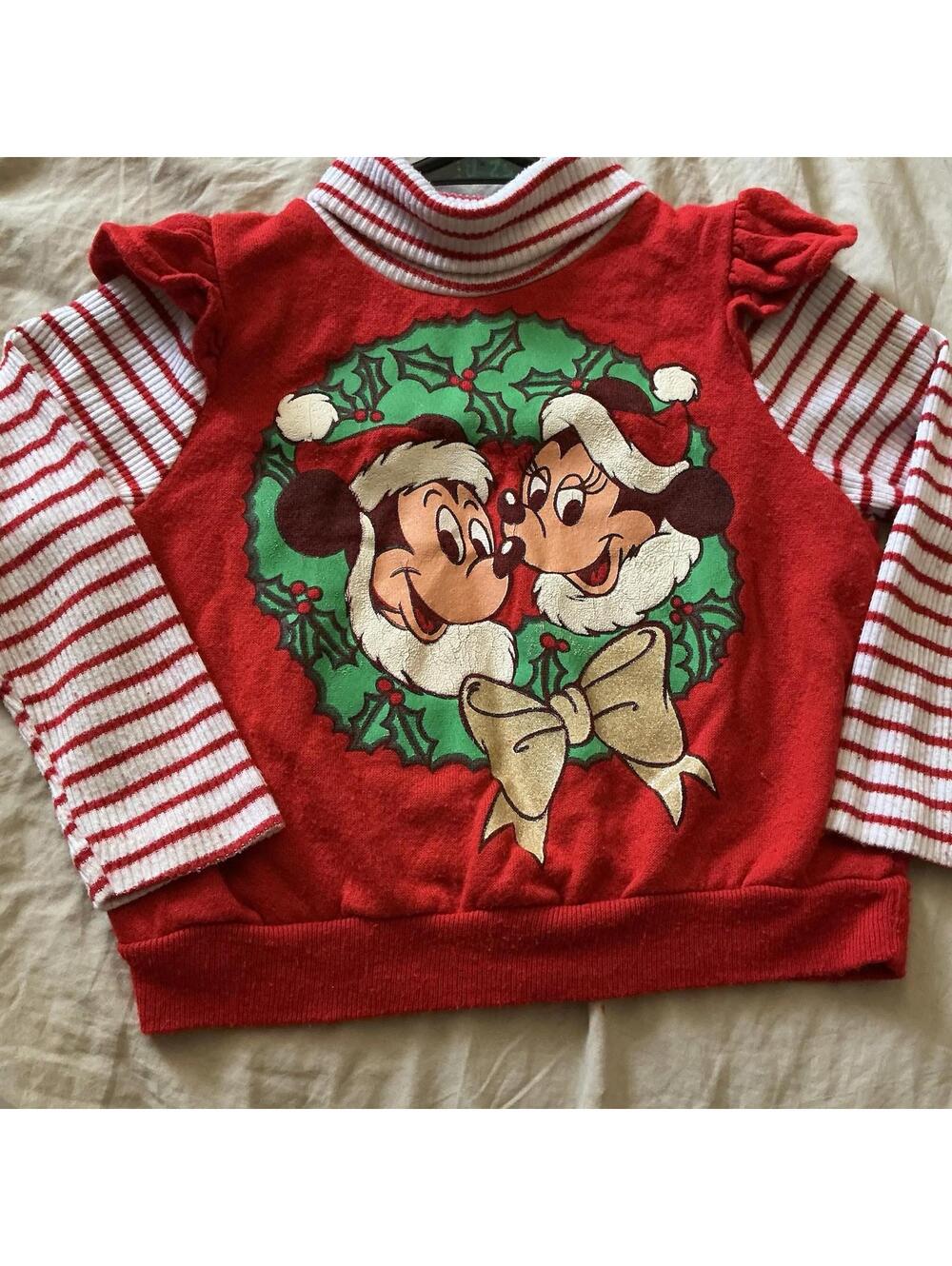 Vtg single stitch Disney Mickey and Minnie long sleeve Christmas shirt 14x13.5